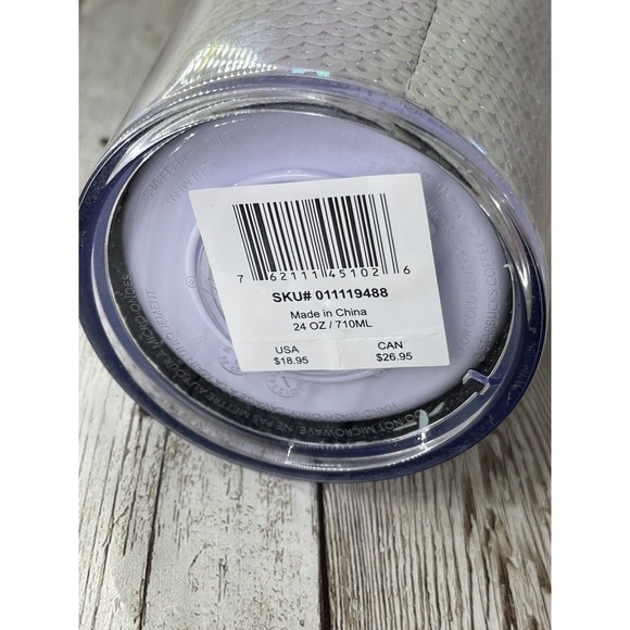 NEW!! Starbucks Cup Holiday 2020 Pink White Sequin Plastic Cold Tumbler 24oz - Picture 9 of 9